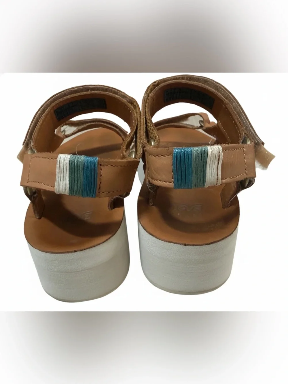 Teva Women’s Platform Sandals with White Soles in Tan, Size 8